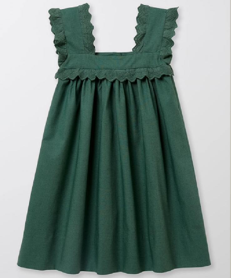 55% cotton, 45% linen. girls dress with lace